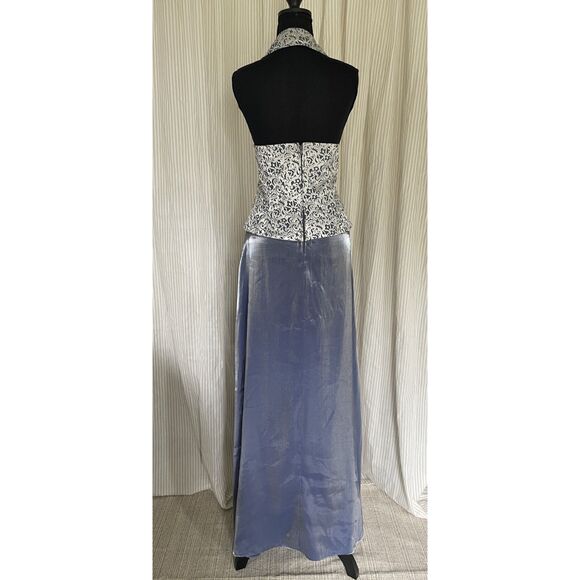 Patra Evening Gown 14 Silver Metallic Halter Top Chiffon Skirt Formal Dress USA - Picture 3 of 12